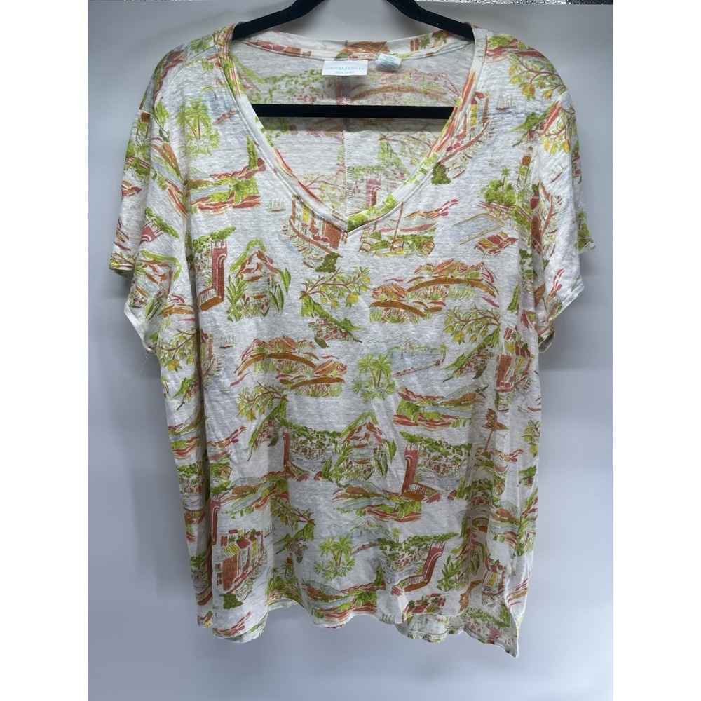 Cynthia Rowley Women's‎ 100% Linen Patterned Island Tee Size 3X